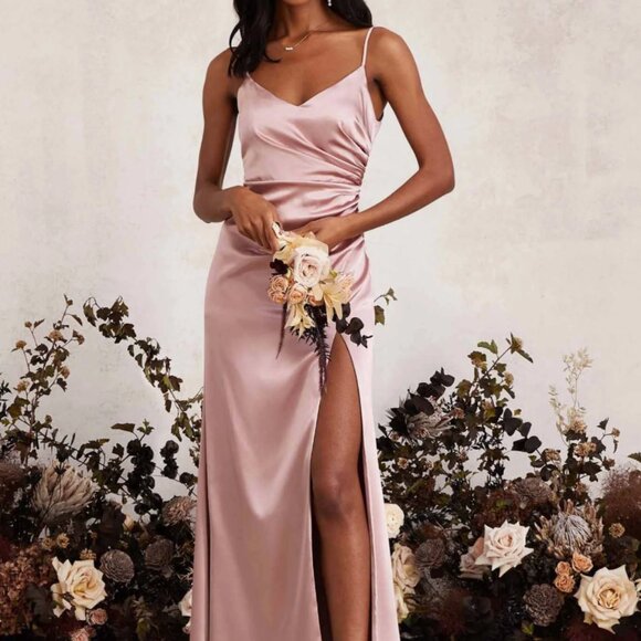 NWT Birdy Grey Catherine English Rose Shiny Satin Bridesmaid Dress - Picture 1 of 6